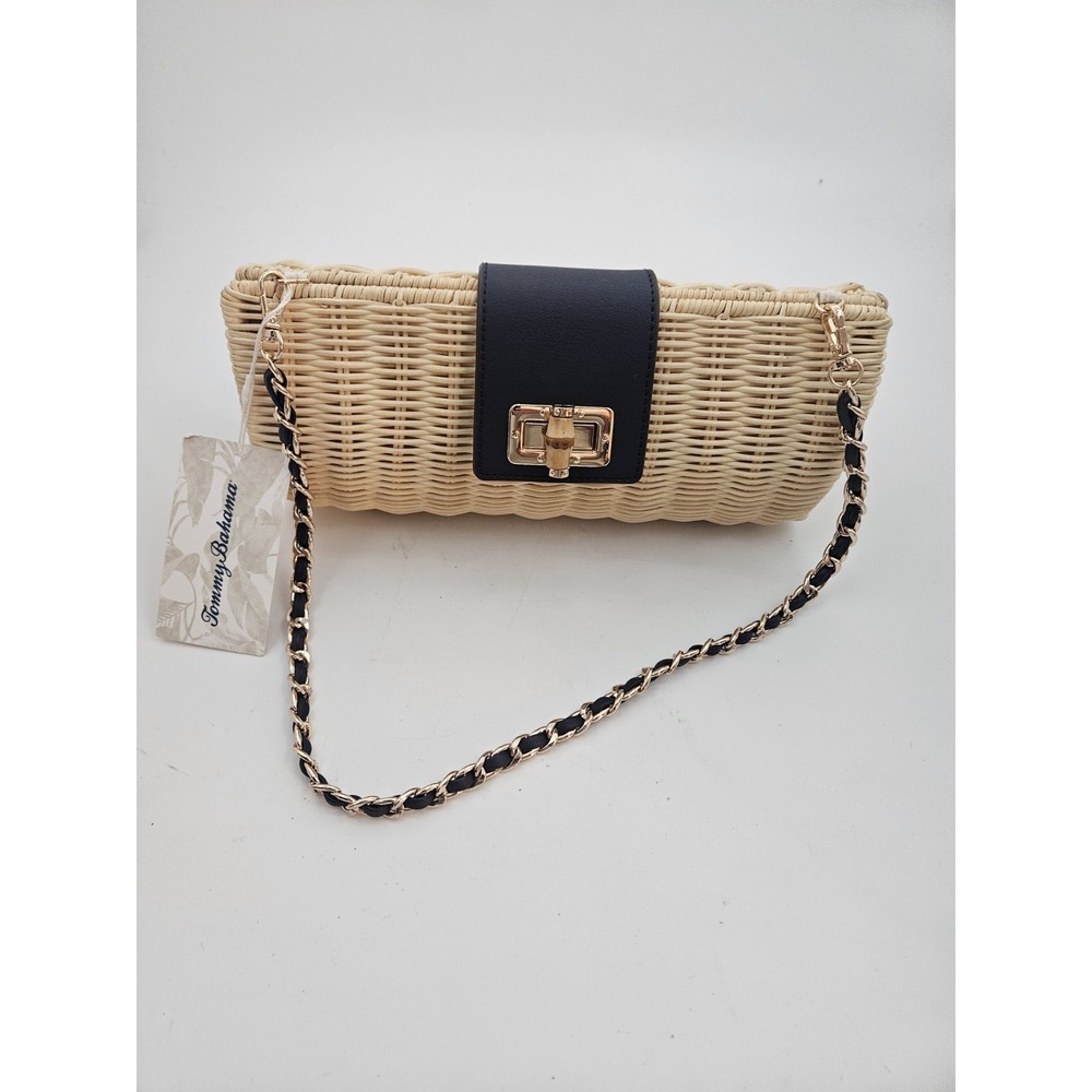 Tommy Bahama Natural Woven Clutch with Navy Flap NWT